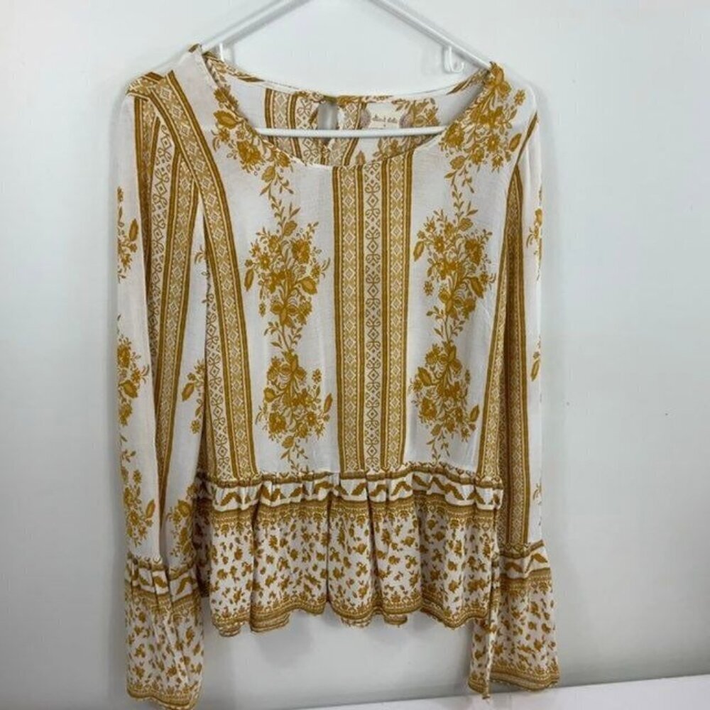 Womens Altar'd State Boho Blouse Cream Mustard S Rayon